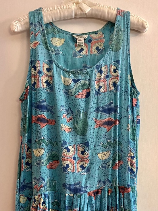 Sultana by Adini Dresses & Skirts - Aqua Blue Sleeveless Beachy Print Sundress, Vintage & Rare, Sultana by Adini
